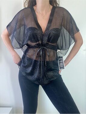 Vintage dead stock brandnew sheer see-thru starburst pattern flowy top